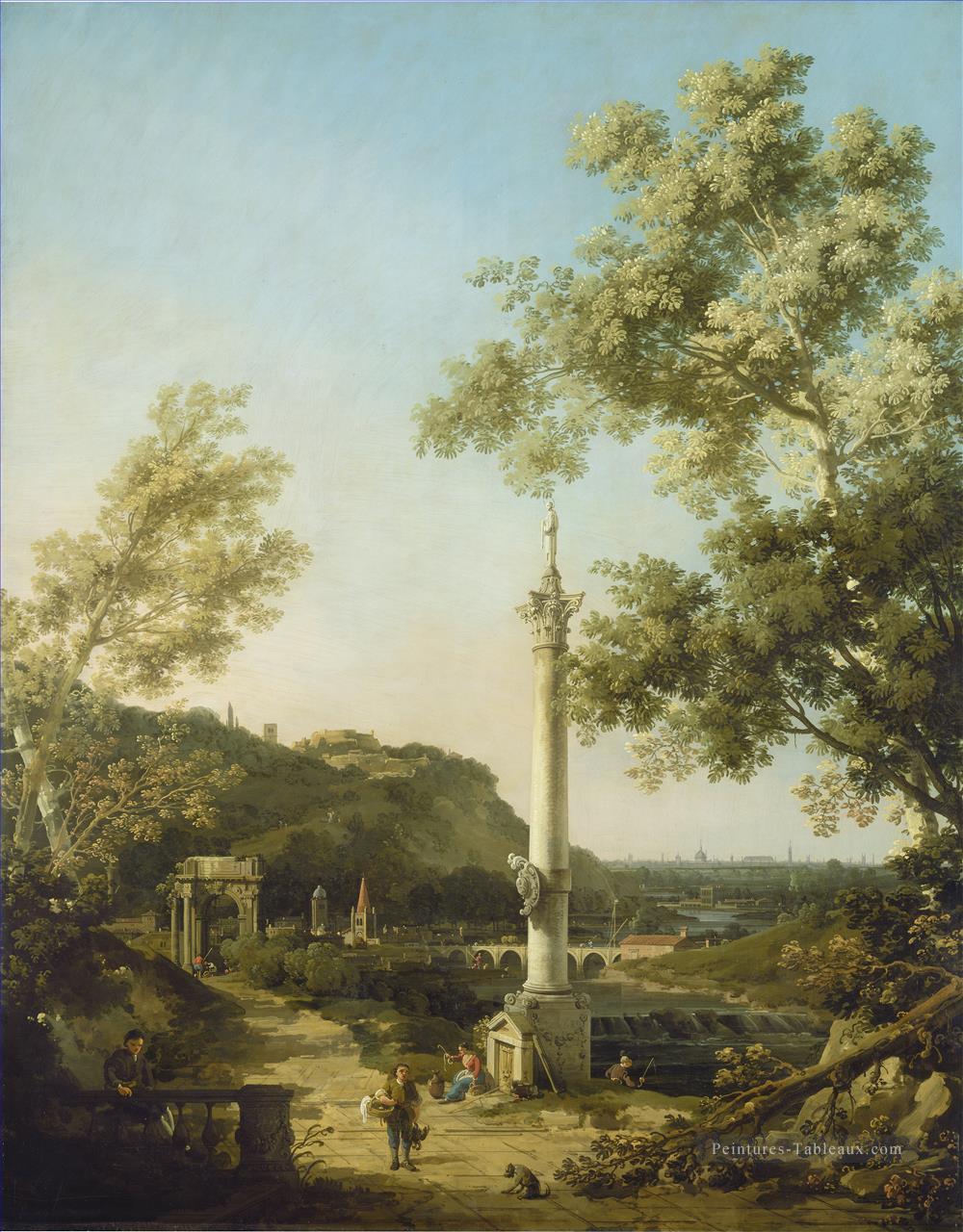 paysage de la rivière Capriccio avec une colonne Canaletto Peintures à l'huile